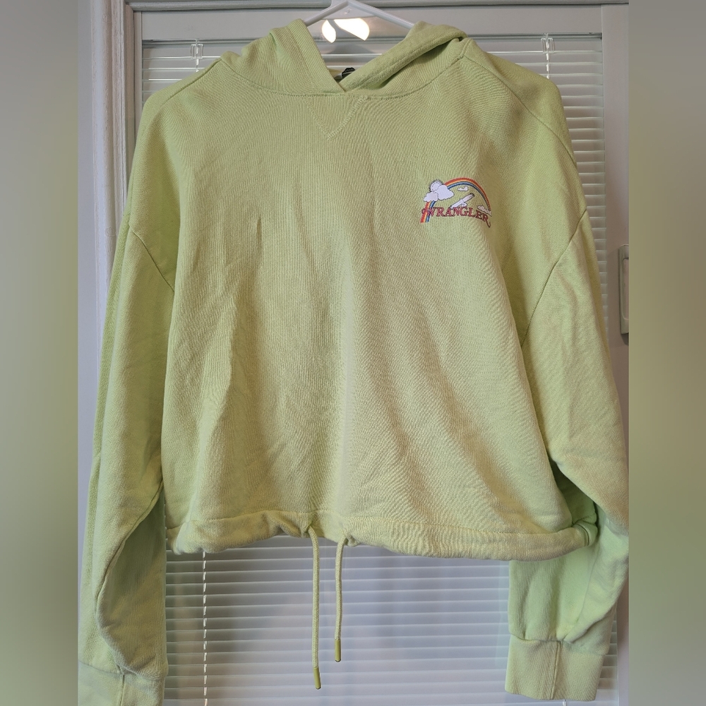 Wrangler Retro Neon Cropped Drawcord Pullover Hoodie Women’s Small Lime Green